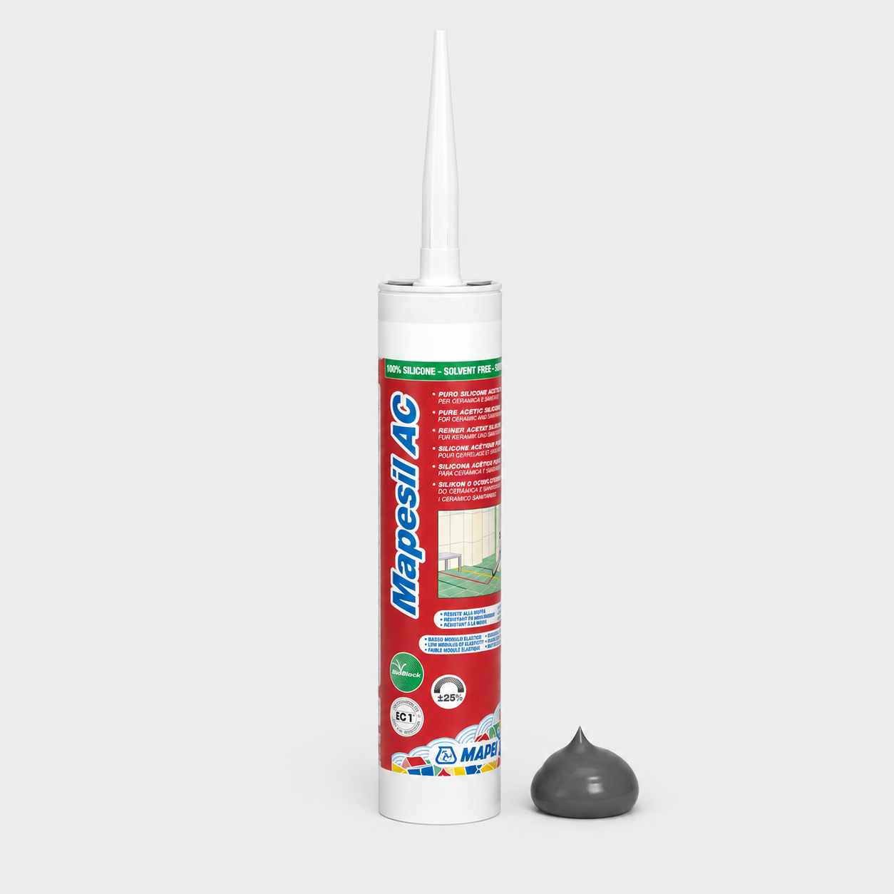 Sigillante Siliconico Acetico Antimuffa ad Alta Elasticità Mapei Mapesil AC - 114 Antracite