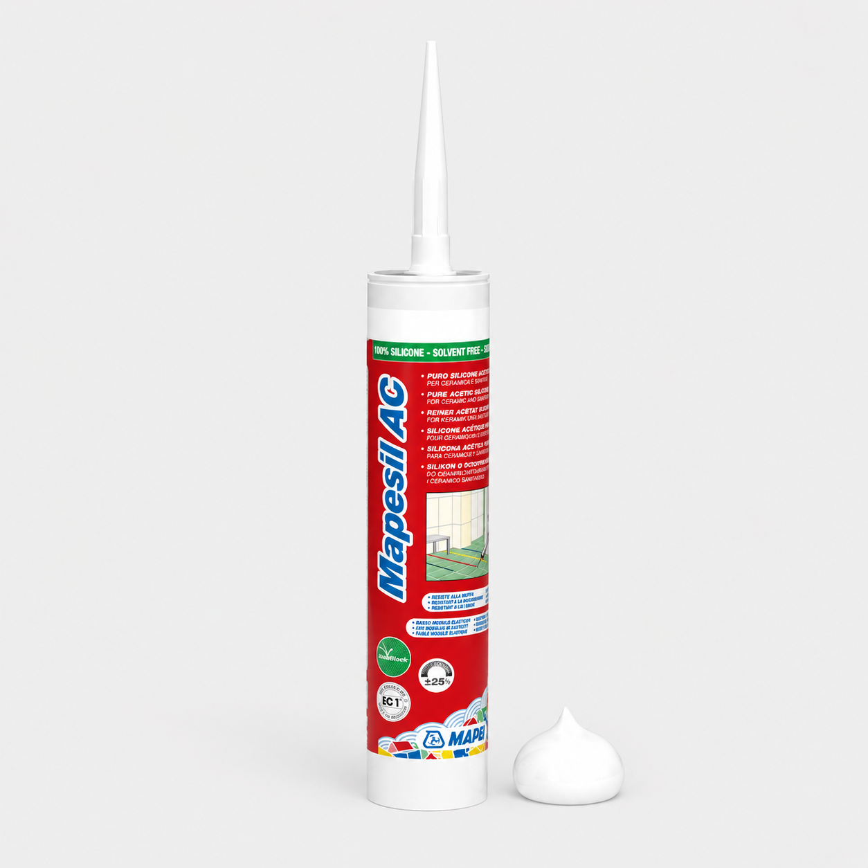 Sigillante Siliconico Acetico Antimuffa ad Alta Elasticità Mapei Mapesil AC - 100 Bianco