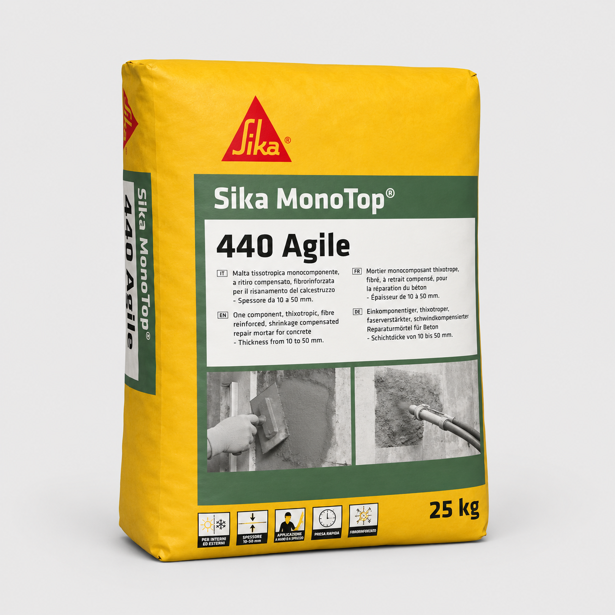 Malta monocomponente fibrorinforzata R4 PCC a presa rapida Sika MonoTop®-440 Agile (RITIRO IN NEGOZIO)