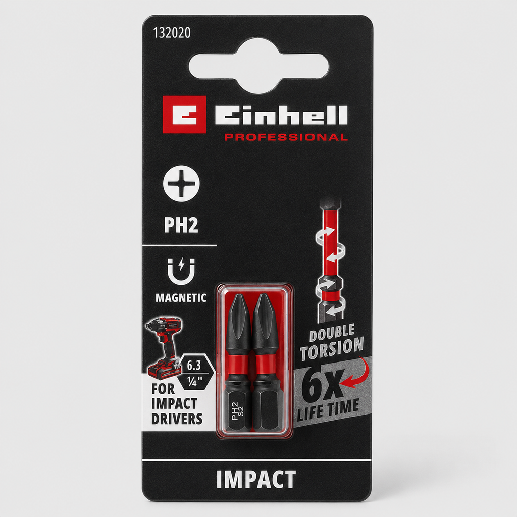 Set 2 Inserti Impact 30 mm EINHELL PROFESSIONAL S2 STEEL IMPACT DOUBLE TORSION BIT PH2