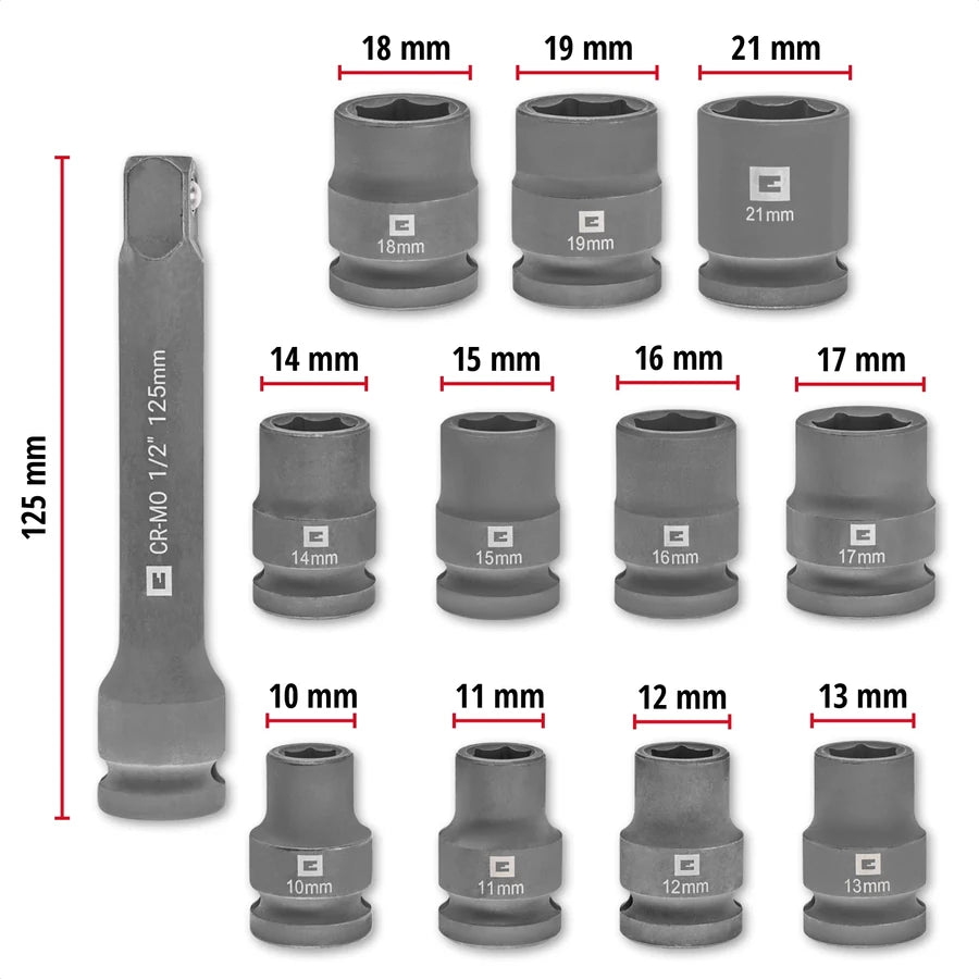 Set Bussole Impact 12 Pezzi EINHELL PROFESSIONAL IMPACT CrMo STEEL 1/2" SOCKET SET