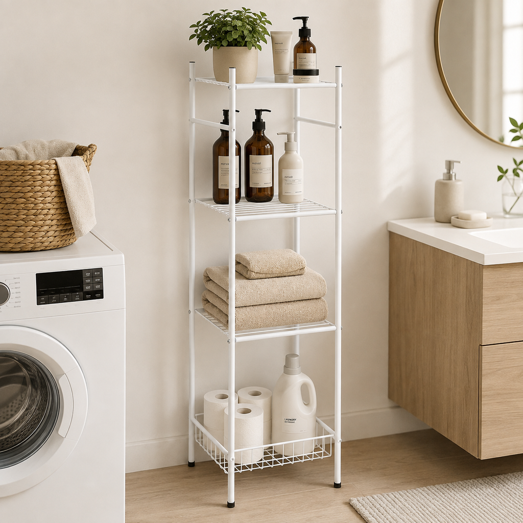Colonna Salvaspazio Bianca con 4 Ripiani – 30 x 32,5 x H 123 cm