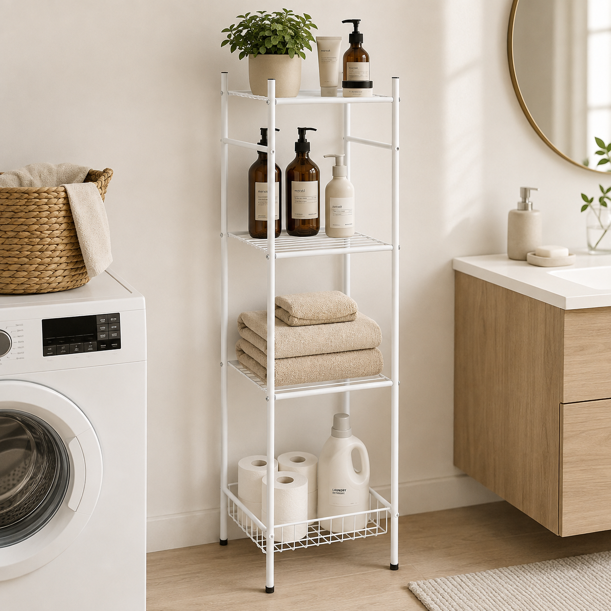 Colonna Salvaspazio Bianca con 4 Ripiani – 30 x 32,5 x H 123 cm