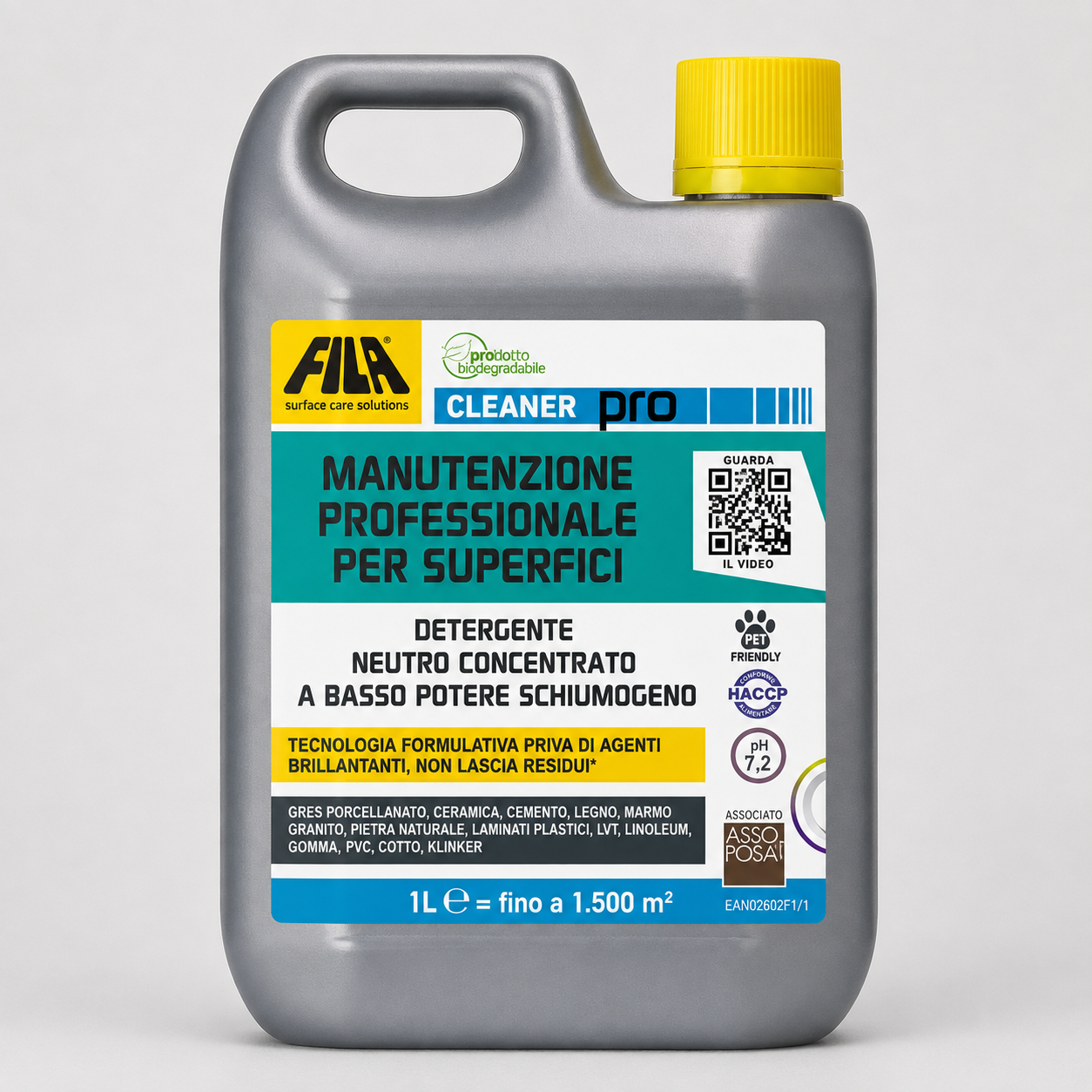 Detergente Neutro Concentrato per la Manutenzione Professionale delle Superfici Fila Cleaner Pro 1 Litro