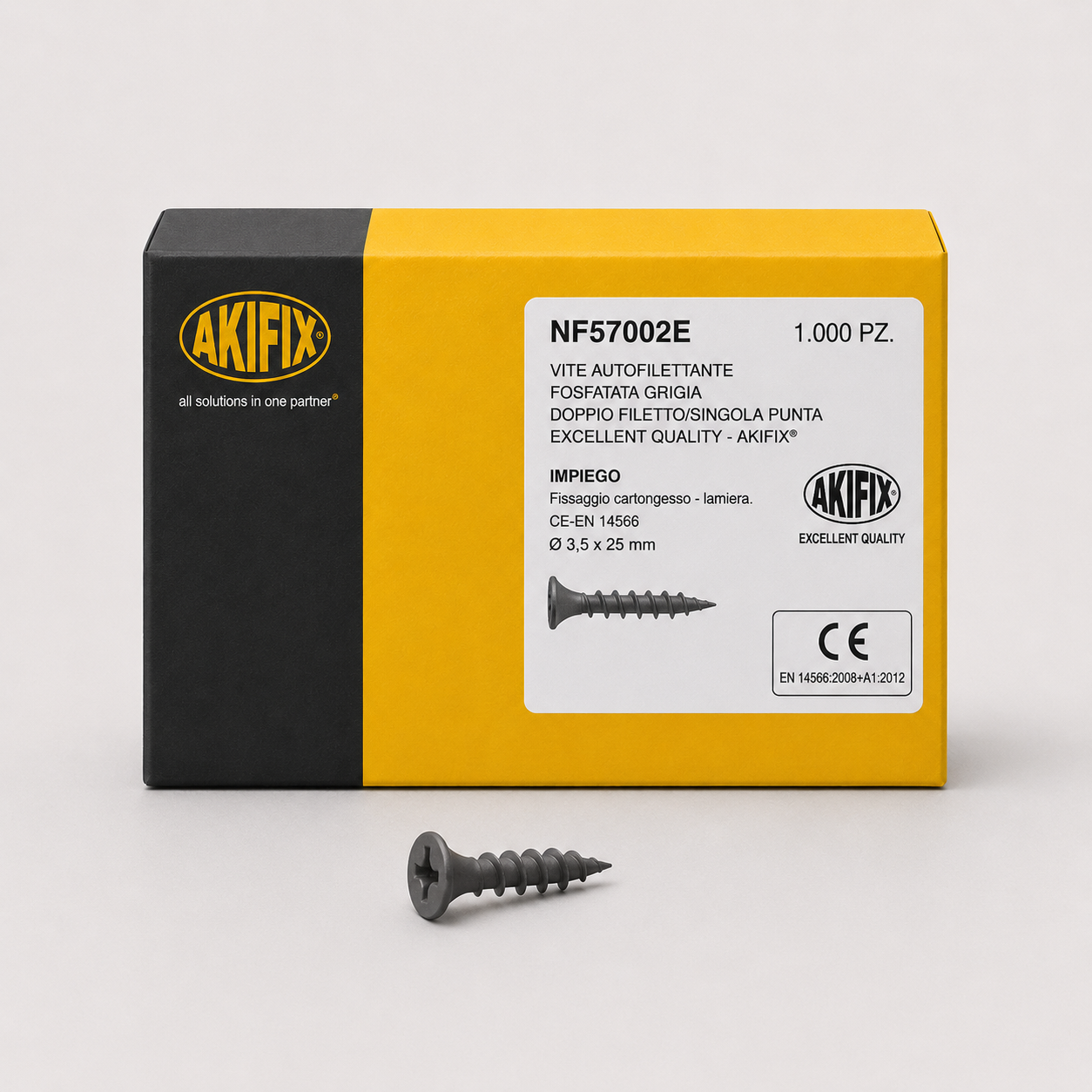 Vite autofilettante fosfatata grigia  JY® doppio filetto  3,5x 25 mm