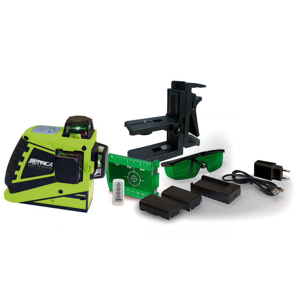Livella Laser Verde 3D 360° Metrica Green Junior 61415MPLUS con 3 Piani Laser, Telecomando e 2 Batterie