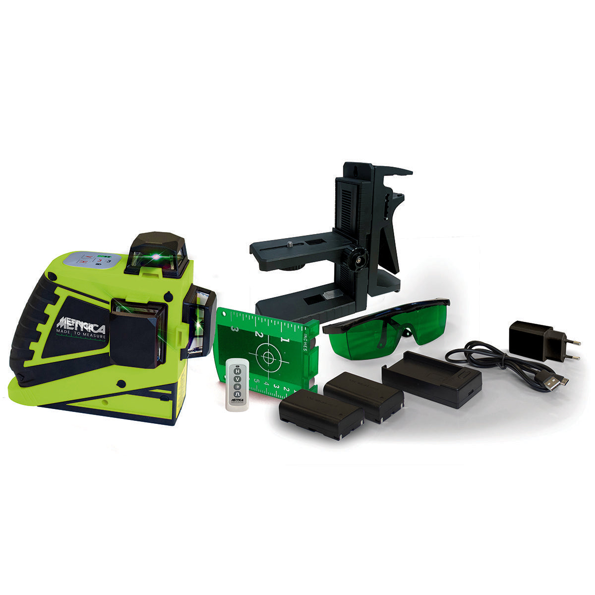 Livella Laser Verde 3D 360° Metrica Green Junior 61415MPLUS con 3 Piani Laser, Telecomando e 2 Batterie