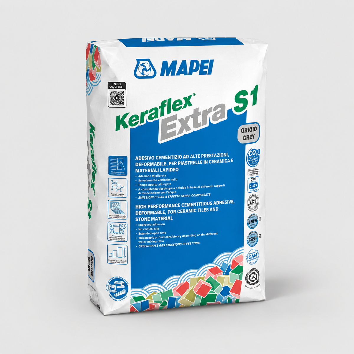 Adesivo Cementizio Deformabile per Piastrelle e Grandi Formati Mapei Keraflex Extra S1 25Kg GRIGIO (RITIRO IN NEGOZIO)