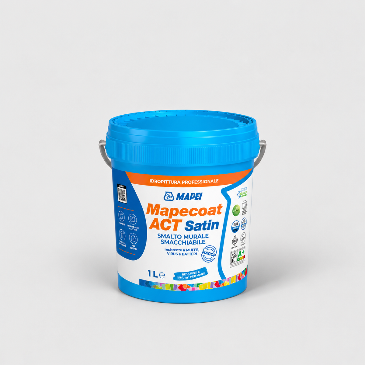 Smalto Murale Smacchiabile Satinato Mapecoat ACT Satin - Mapei 1Litro BIANCO