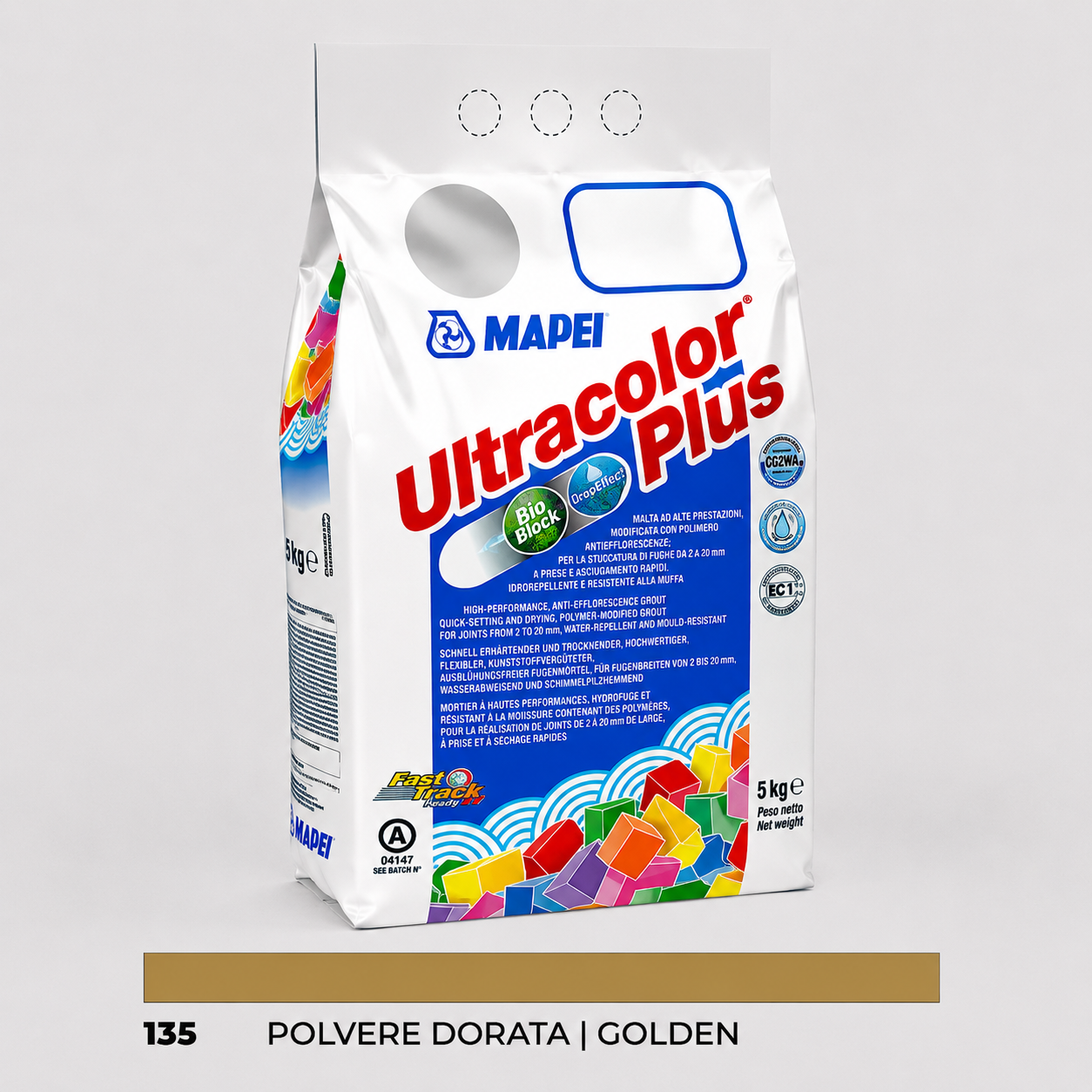 Stucco Cementizio Antimuffa e Idrorepellente ad Alte Prestazioni Mapei Ultracolor Plus – 135 Polvere dorata