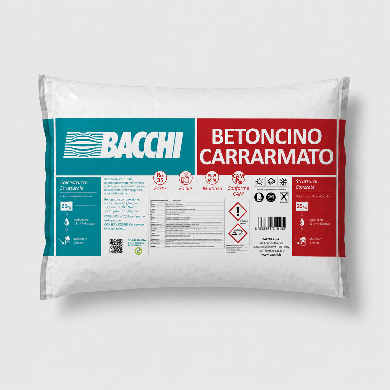 Calcestruzzo Strutturale Rck 35 Sacco 25  Betoncino Carrarmato Bacchi (RITIRO IN NEGOZIO)