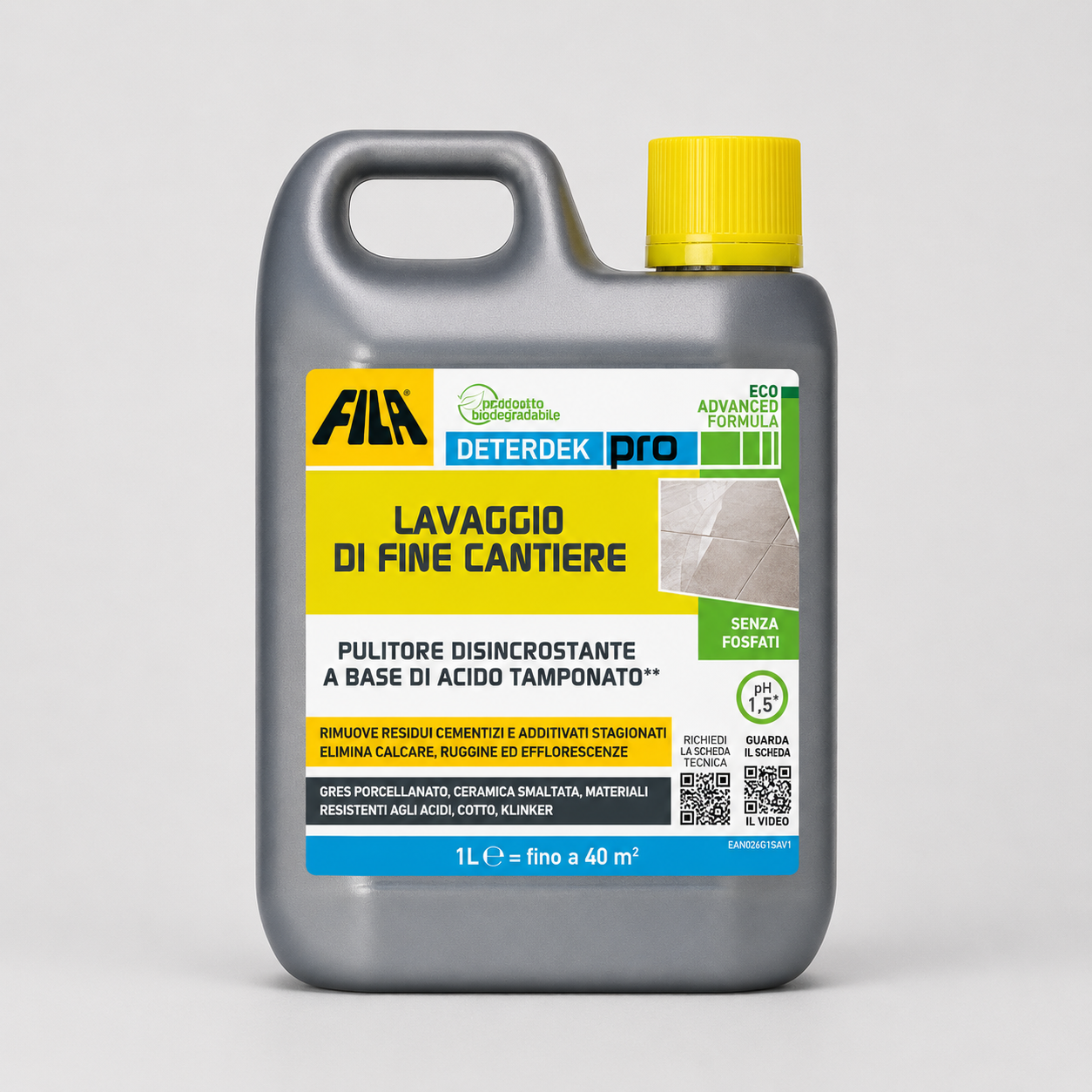 Detergente Acido per Lavaggio di Fine Cantiere Fila Deterdek Pro 1Litro