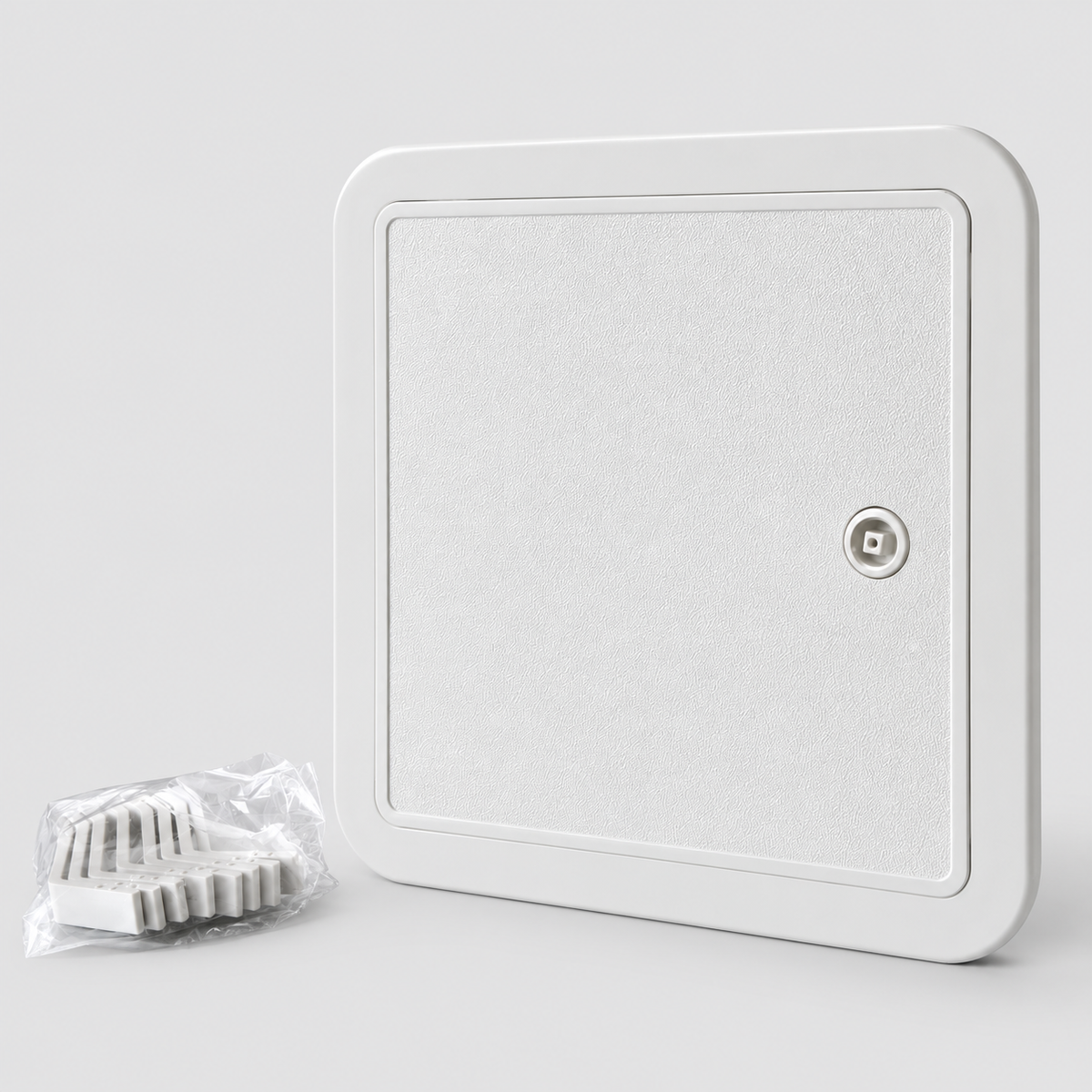 Sportello d'Ispezione in ABS Bianco 20x20 cm con Apertura Reversibile e 8 Zanche