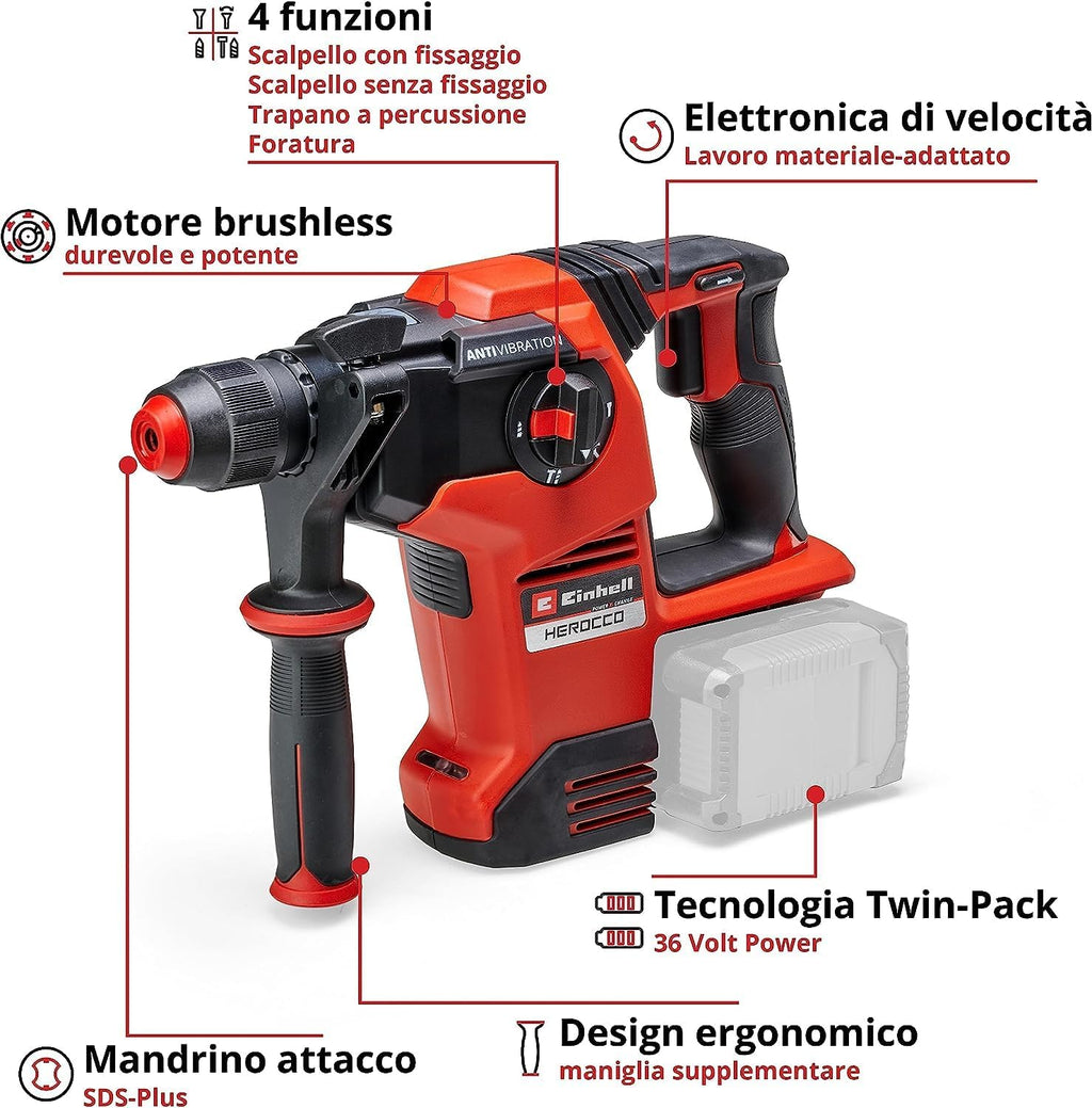 Martello perforatore a batteria Einhell HEROCCO 36/28 – POWER X-CHANGE TWIN-PACK – 3,2 J – SDS-PLUS