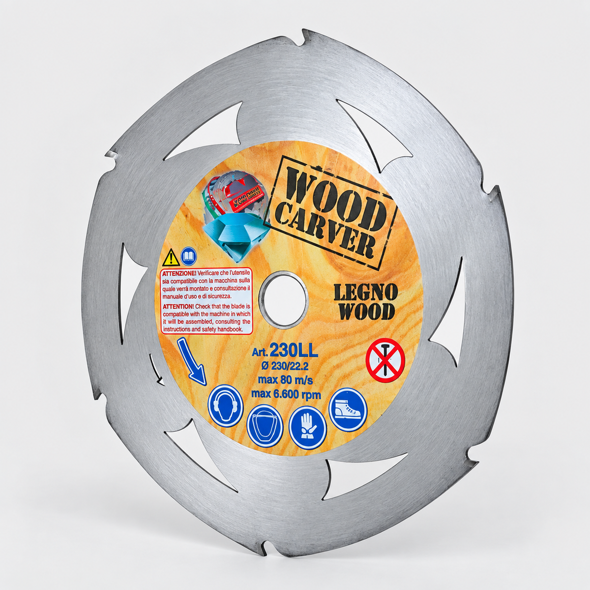 Lama Circolare Wood Carver 230LL Ø 230 mm 6 Denti per Taglio e Fresatura Legno