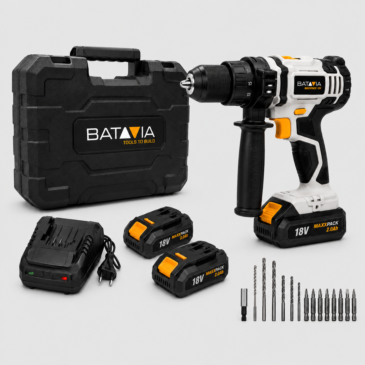 Trapano Avvitatore a Percussione Batavia 18V Maxxpack con 2 Batterie 2.0Ah e Valigetta