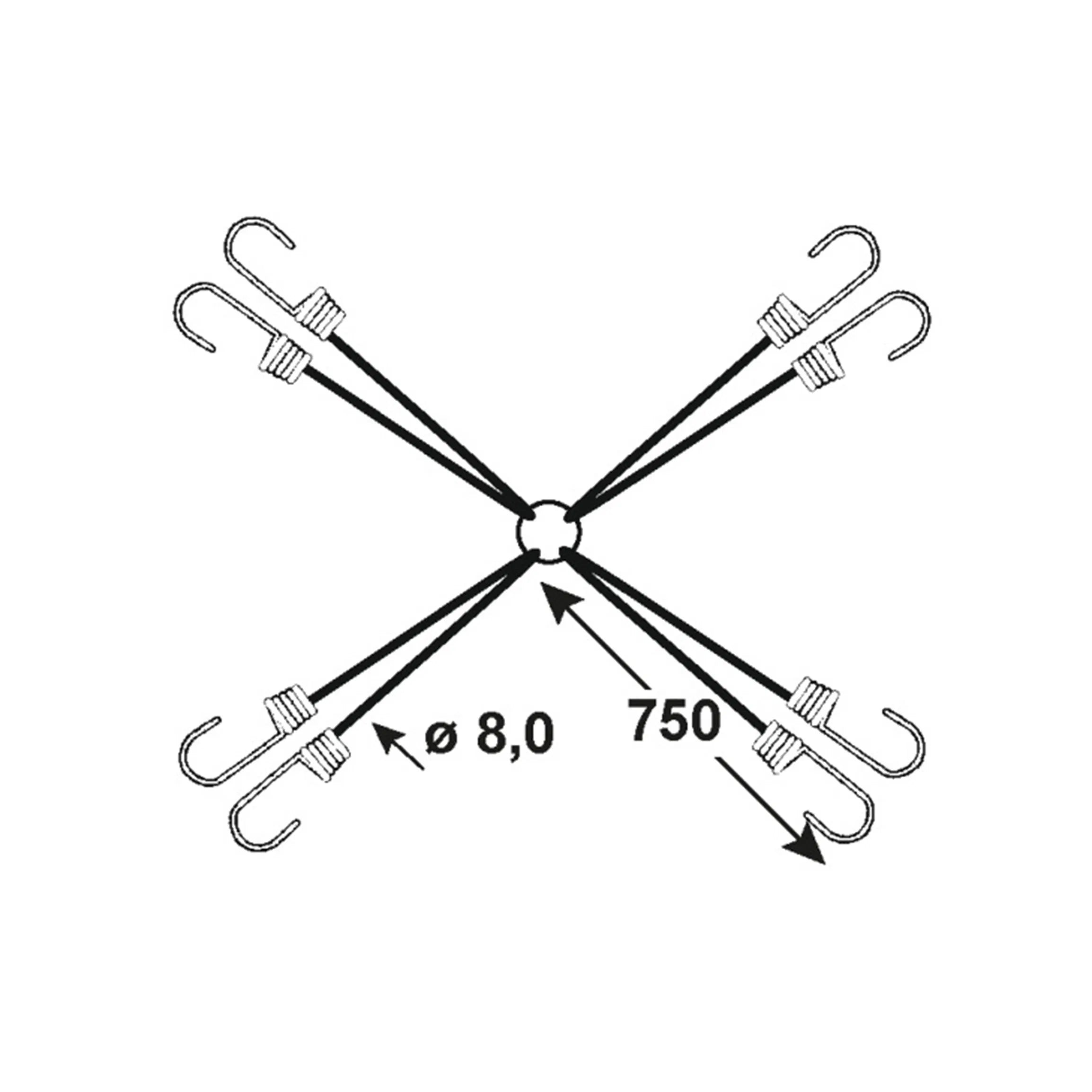 Cavo Elastico a Ragno con 8 Ganci di Ancoraggio Plastificati Ø 8 x 750 mm