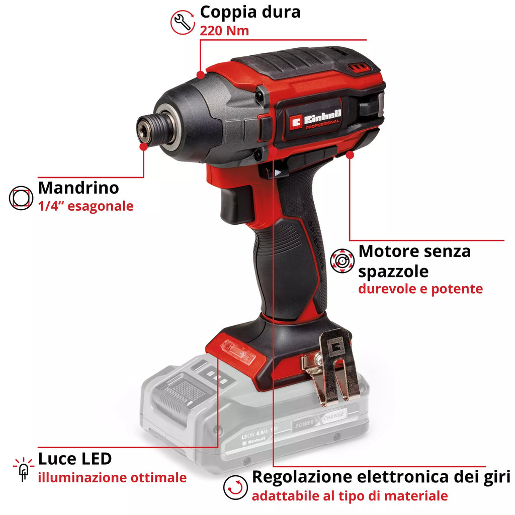Avvitatore ad impulsi a batteria EINHELL TP-CI 18/220 LI BL-SOLO – 18V – 220 NM – BRUSHLESS