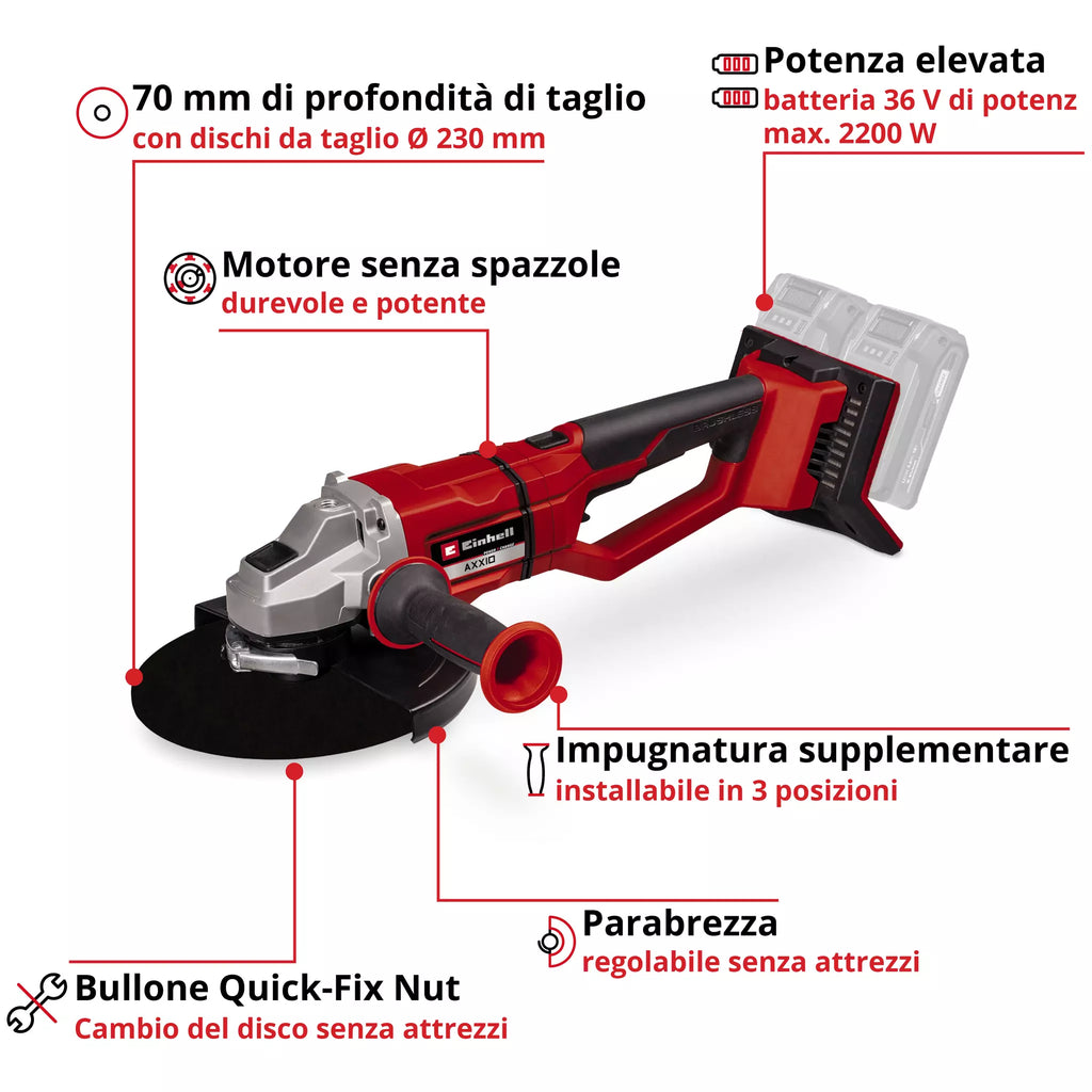 Smerigliatrice Angolare a Batteria 230 mm Einhell PROFESSIONAL AXXIO 36/230 Q