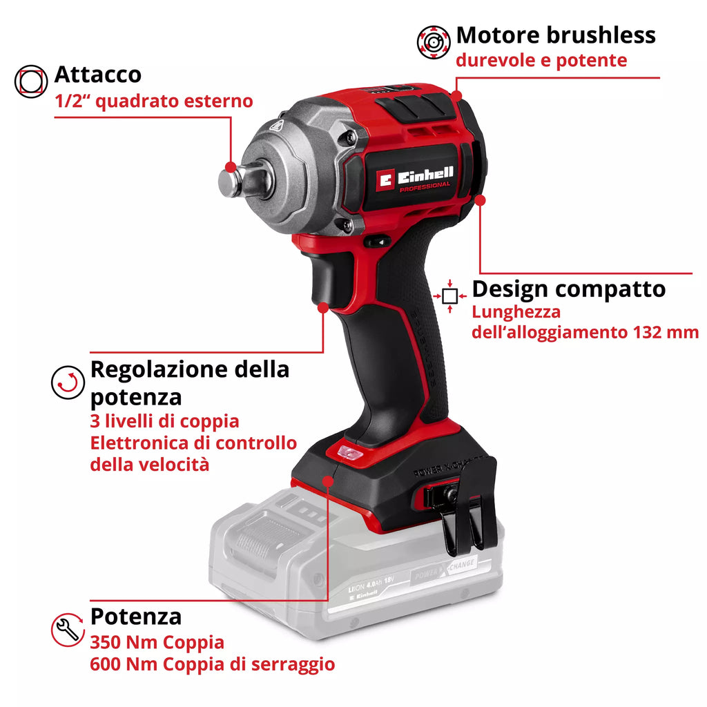 Avvitatore a Impulsi Brushless 18V EINHELL PROFESSIONAL TP-CW 18/350-C Li BL-Solo