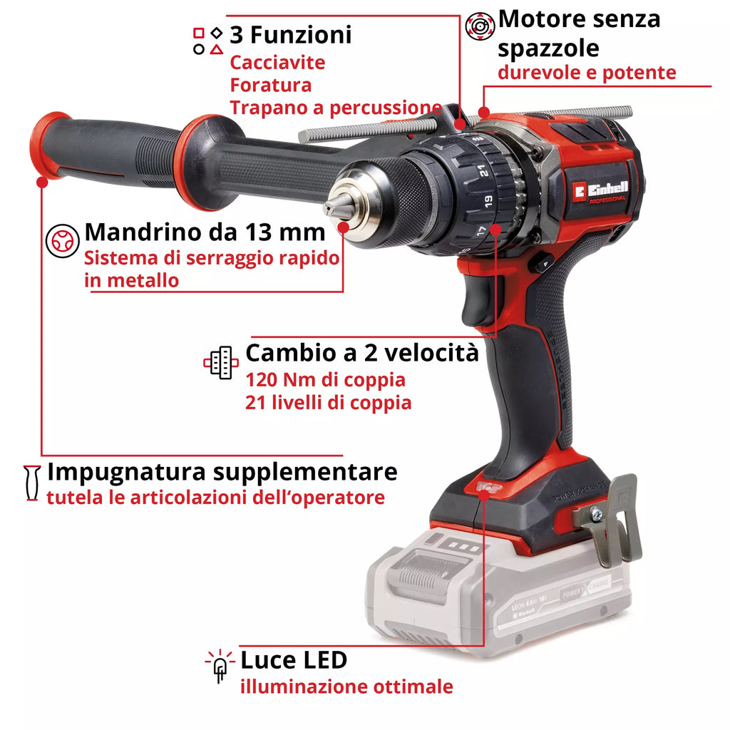 Trapano Avvitatore a Percussione Brushless 18V EINHELL PROFESSIONAL TP-CD 18/120 Li-i BL-Solo