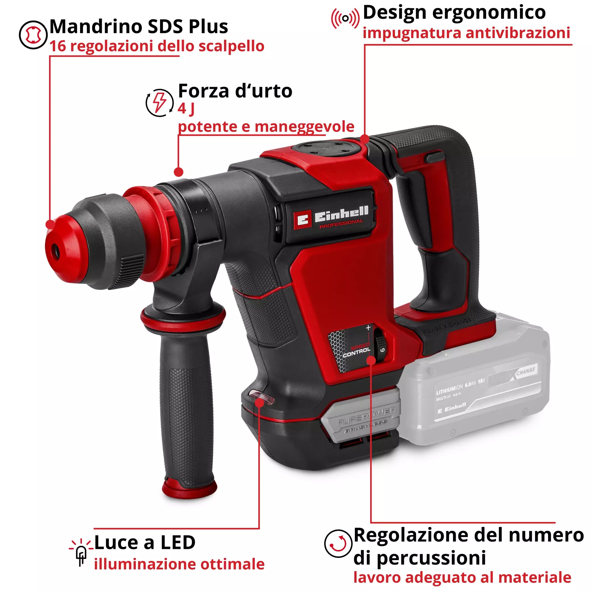 Martello Demolitore Brushless 18V EINHELL PROFESSIONAL TP-DH 18/4 Li BL-Solo