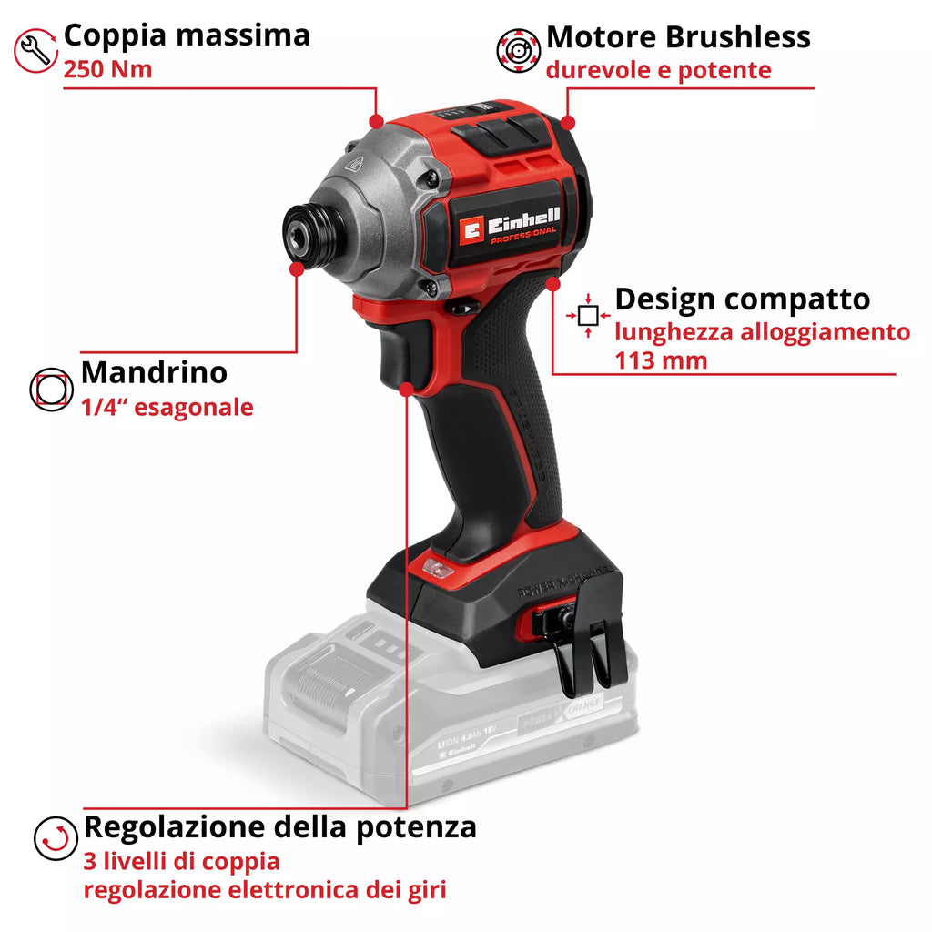 Avvitatore a Impulsi Brushless 18V EINHELL PROFESSIONAL TP-CI 18/250-C Li BL-Solo