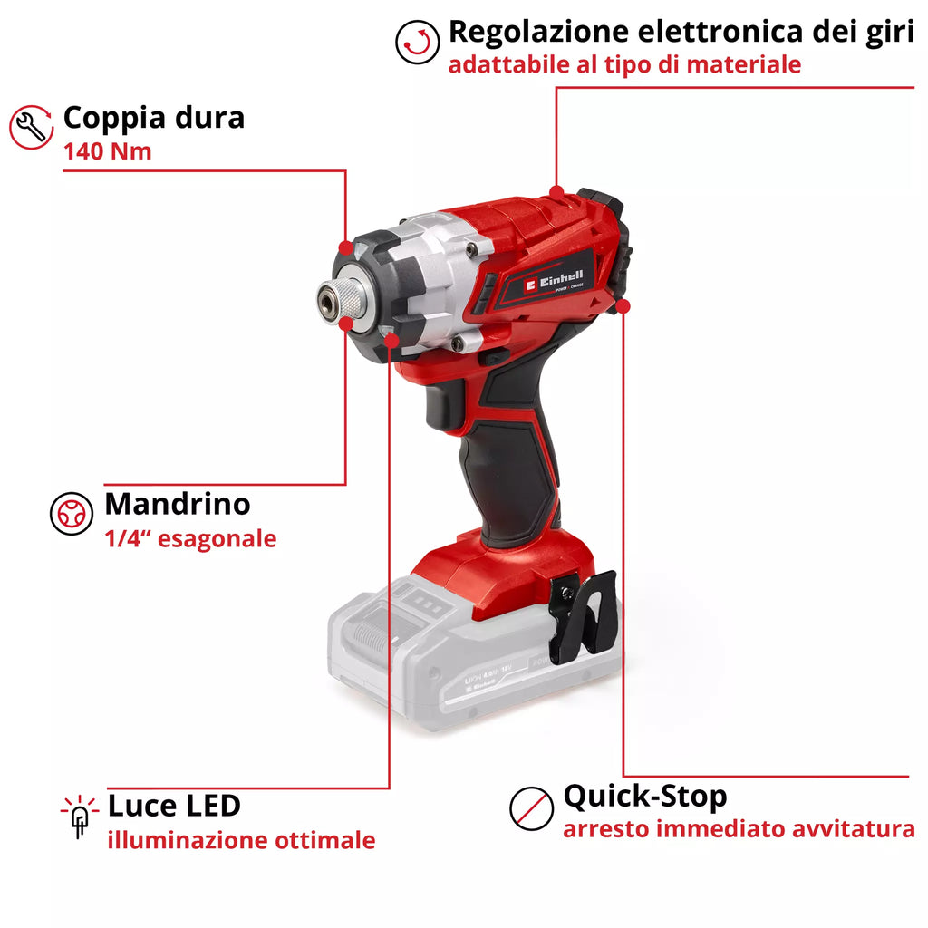 Avvitatore a impulsi Einhell TE-CI 18/1 LI-SOLO – 18V POWER X-CHANGE – 140 NM