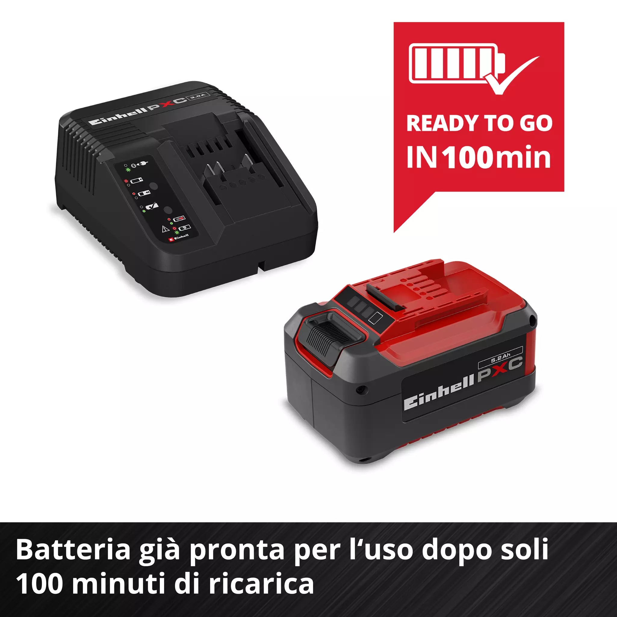 STARTER KIT – Batteria 18V e Caricabatterie Rapido EINHELL 5,2 Ah PXC