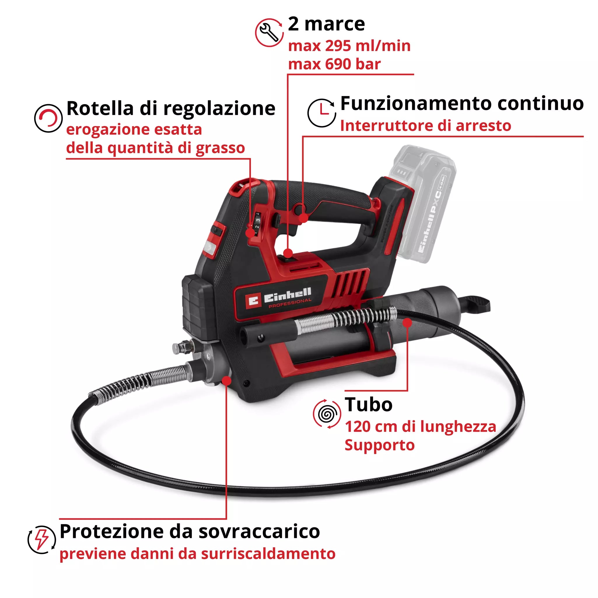 Ingrassatore Professionale a Batteria 18V EINHELL PROFESSIONAL TP-GR 18/690 Li-Solo