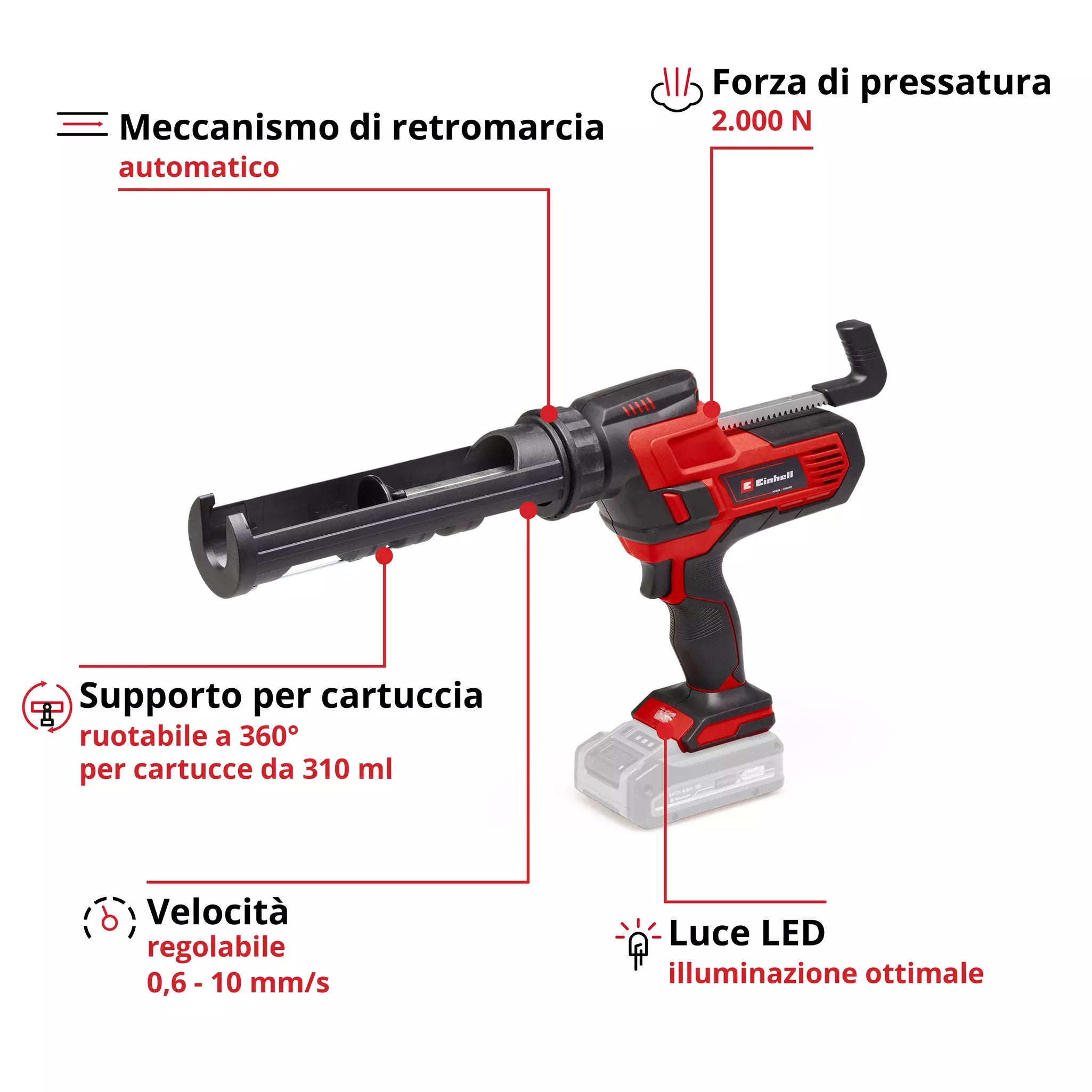 Pistola per Silicone e Sigillanti 18V EINHELL TE-SG 18/10 Li-Solo