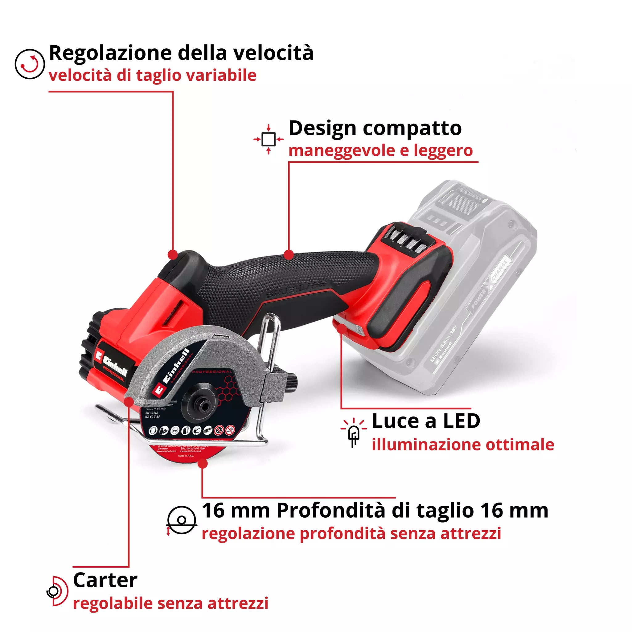 Smerigliatrice a disco Brushless 18V EINHELL PROFESSIONAL TP-CO 18/76-C Li BL-Solo
