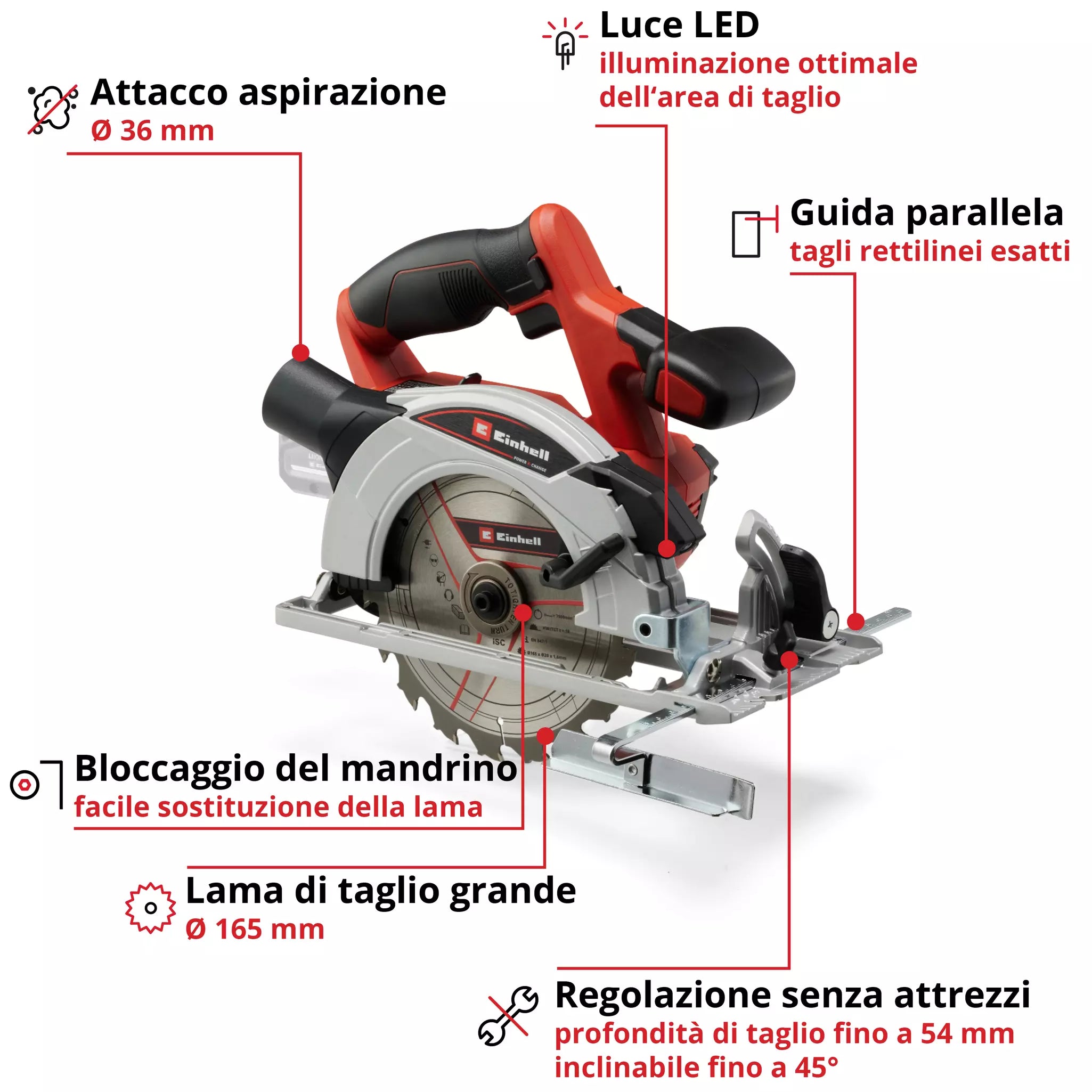 Sega Circolare a Batteria 18V EINHELL TE-CS 18/165-1 Li-Solo