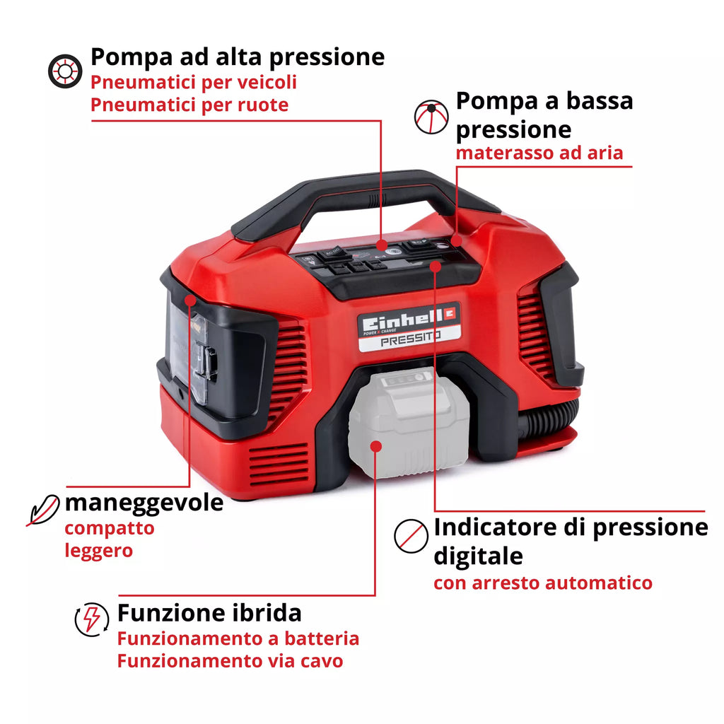 Compressore ibrido Einhell PRESSITO – 18V POWER X-CHANGE / 230V