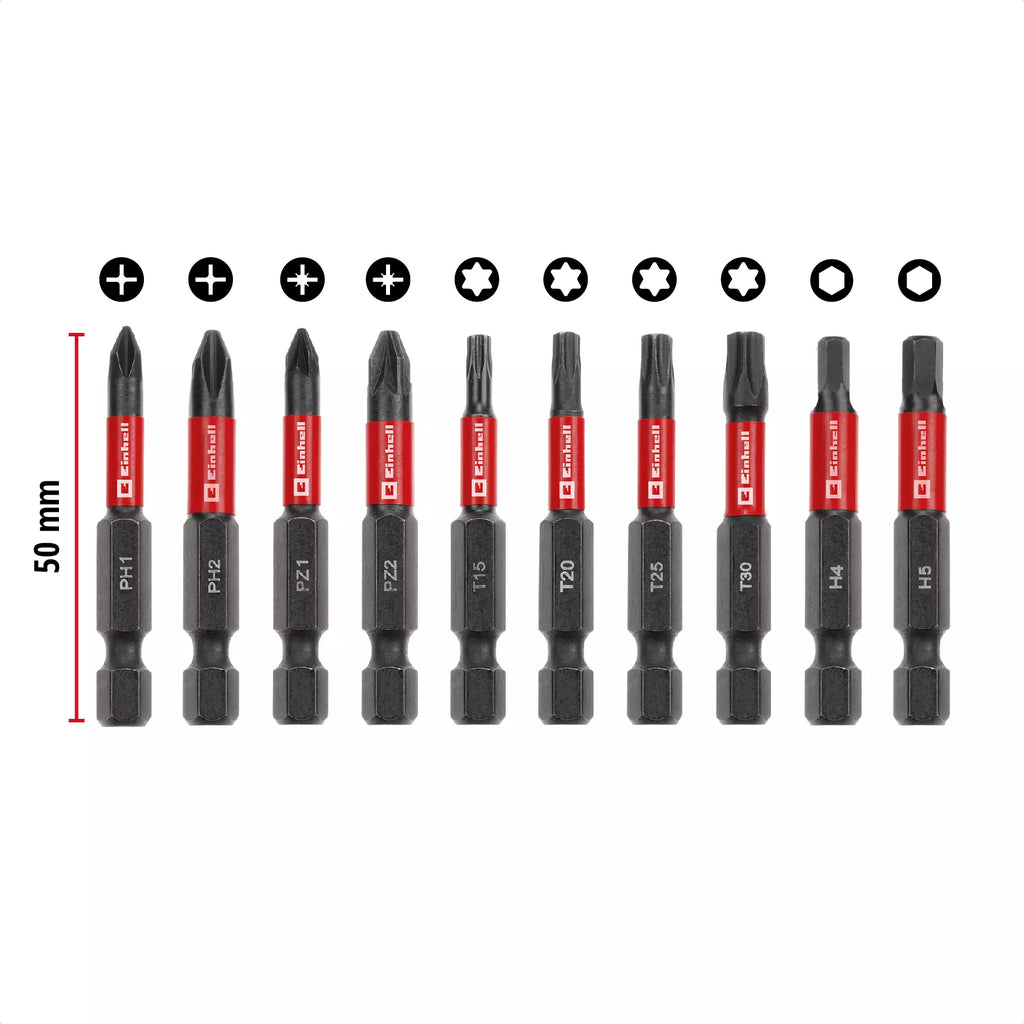 Set 10 Inserti Impact Professionali EINHELL PROFESSIONAL IMPACT BIT SET 50 MM