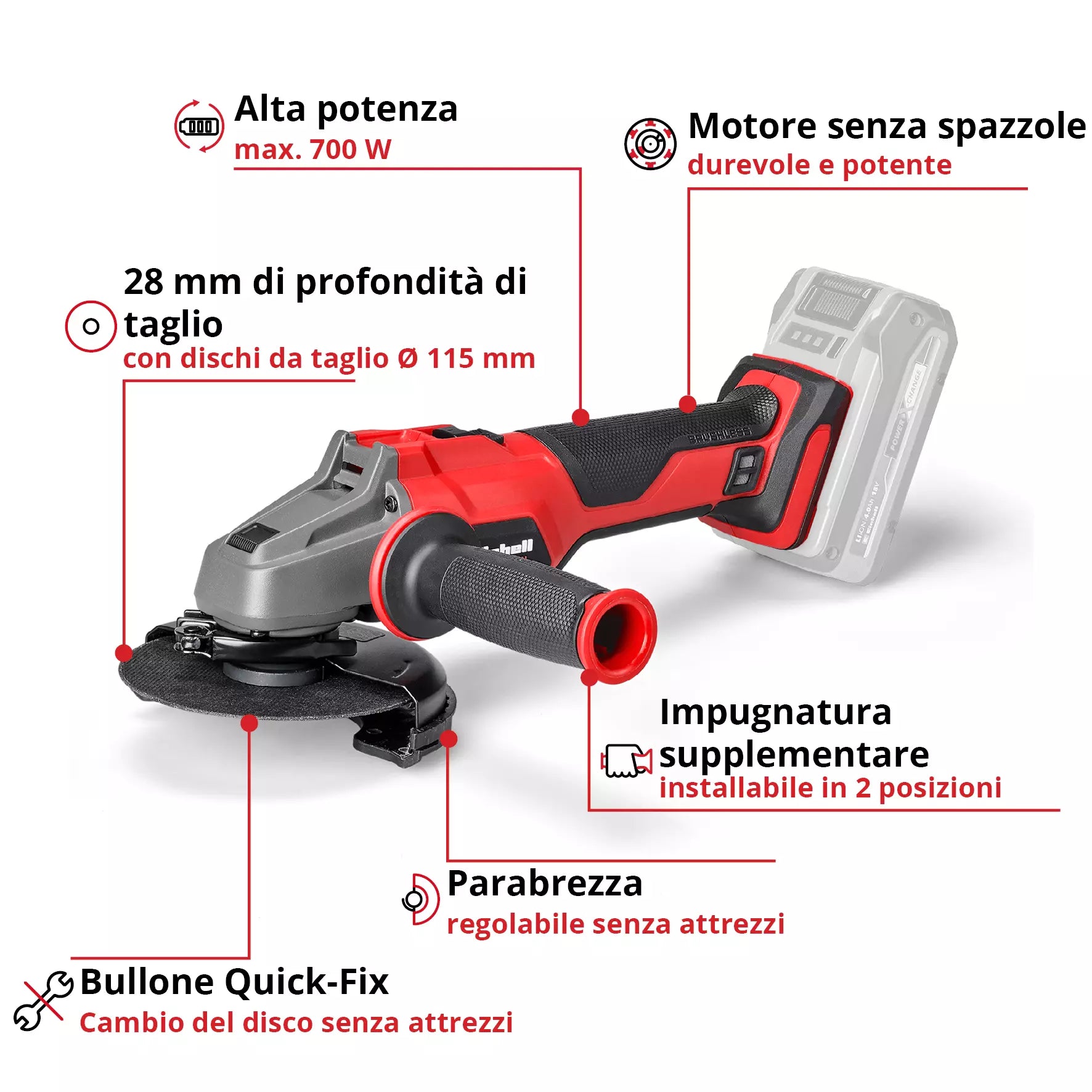 Smerigliatrice Angolare Brushless 18V EINHELL PROFESSIONAL AXXIO 18/115 Q