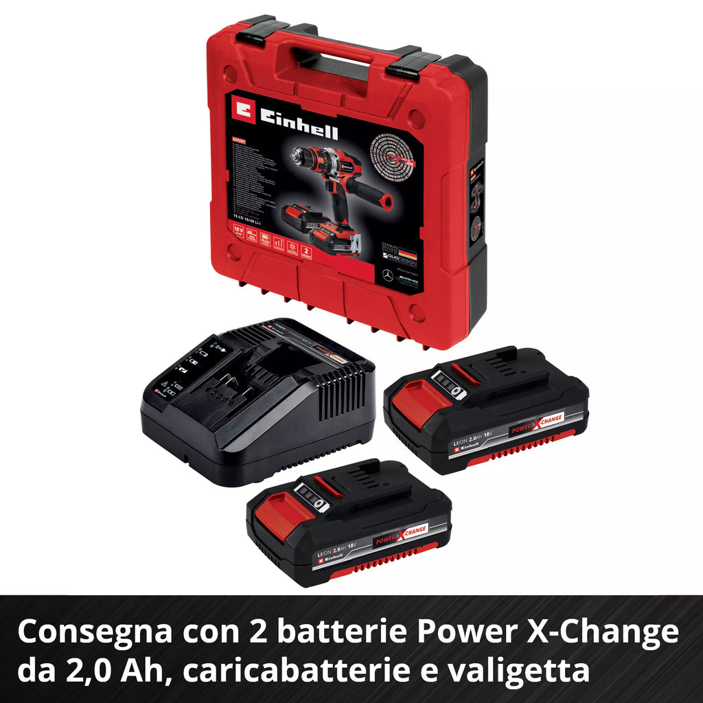 Trapano Avvitatore a Percussione 18V EINHELL TE-CD 18/48 Li-i (2x2,0 Ah)