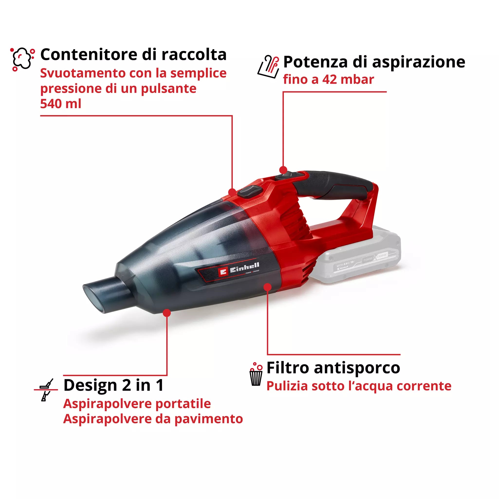 Aspiratore portatile a batteria Einhell TE-VC 18 Li-Solo