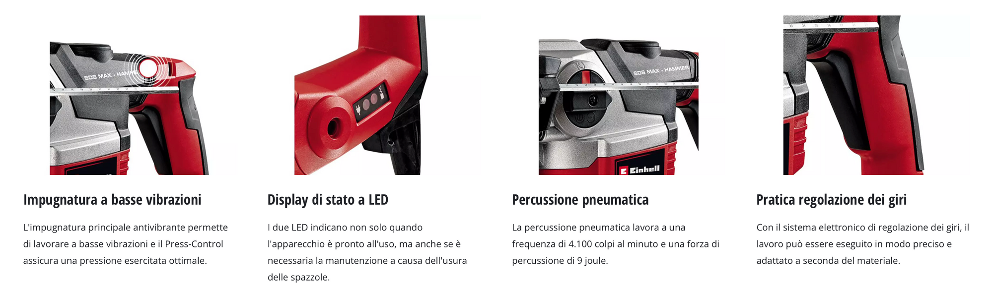 Martello perforatore Einhell TE-RH 38 3F – 1050 W – SDS-MAX – 9 J