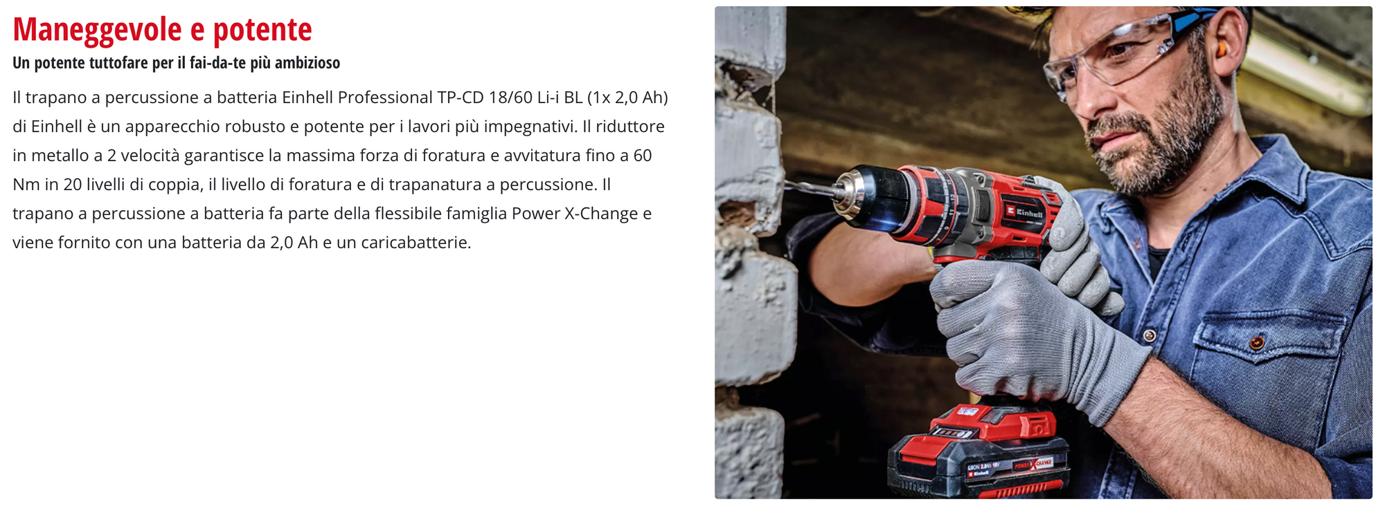 Trapano Avvitatore a Percussione Brushless 18V EINHELL PROFESSIONAL TP-CD 18/60 Li-i BL (1x2,0Ah)