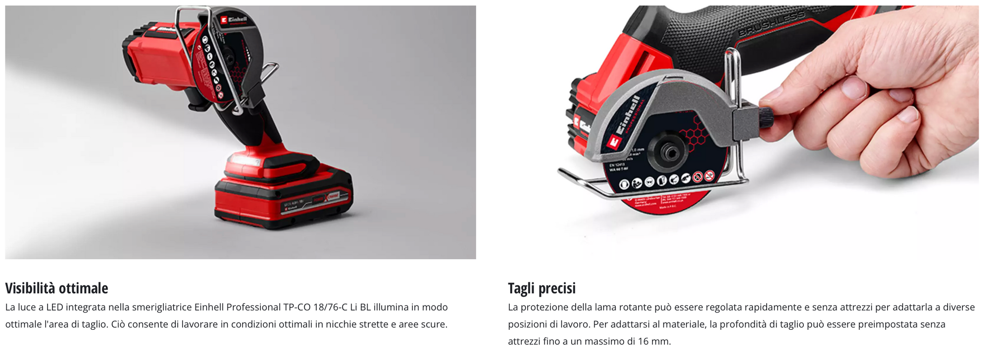 Smerigliatrice a disco Brushless 18V EINHELL PROFESSIONAL TP-CO 18/76-C Li BL-Solo