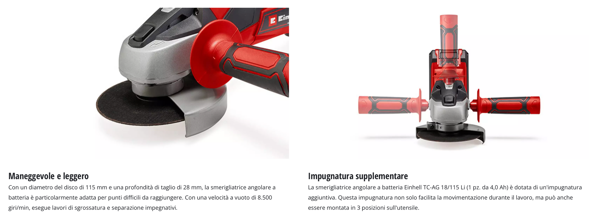 Smerigliatrice Angolare a Batteria 18V EINHELL TC-AG 18/115 Li (1x4,0 Ah)