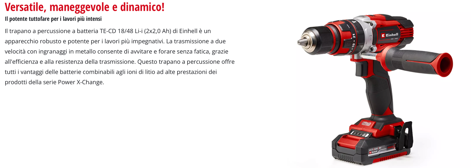 Trapano Avvitatore a Percussione 18V EINHELL TE-CD 18/48 Li-i (2x2,0 Ah)