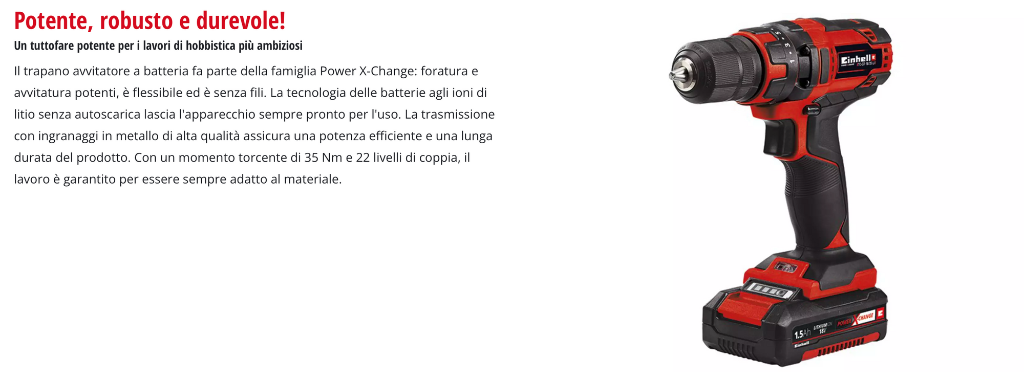 Trapano Avvitatore a Batteria 18V EINHELL TC-CD 18/35 Li (1x1,5 Ah)