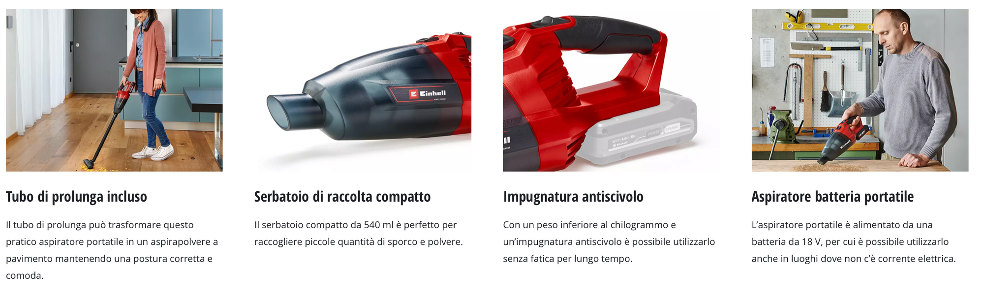 Aspiratore portatile a batteria Einhell TE-VC 18 Li-Solo