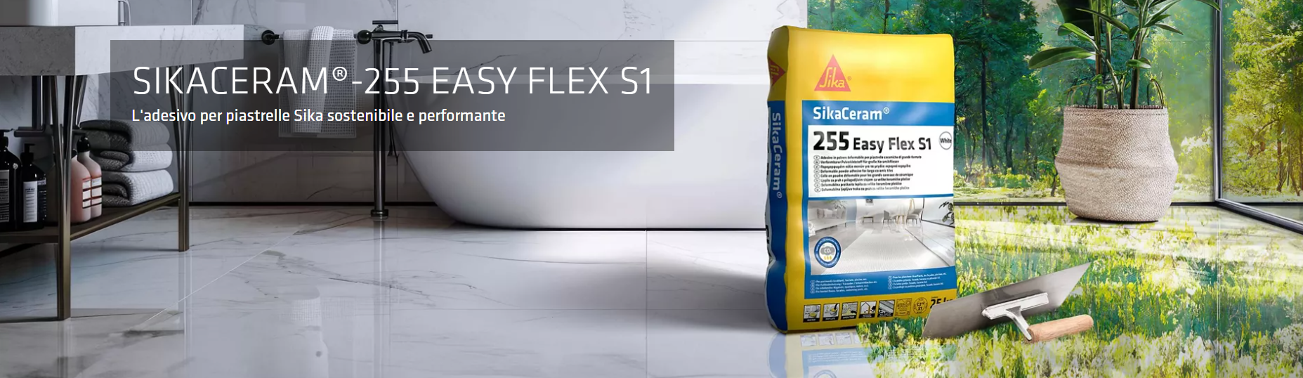 Adesivo Cementizio Deformabile C2TE S1 per Piastrelle e Grès Porcellanato SikaCeram®-255 Easy Flex S1 25Kg Grigio