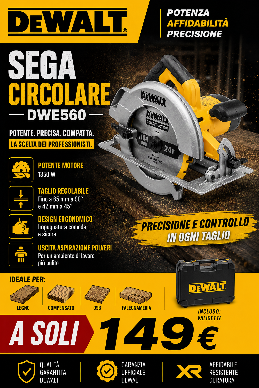 Sega Circolare DeWALT DWE560 1350W con Valigetta