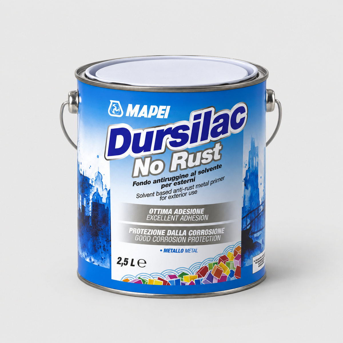 Fondo Antiruggine a Solvente per Esterni Dursilac No Rust Grigio - Mapei 2,5Litri