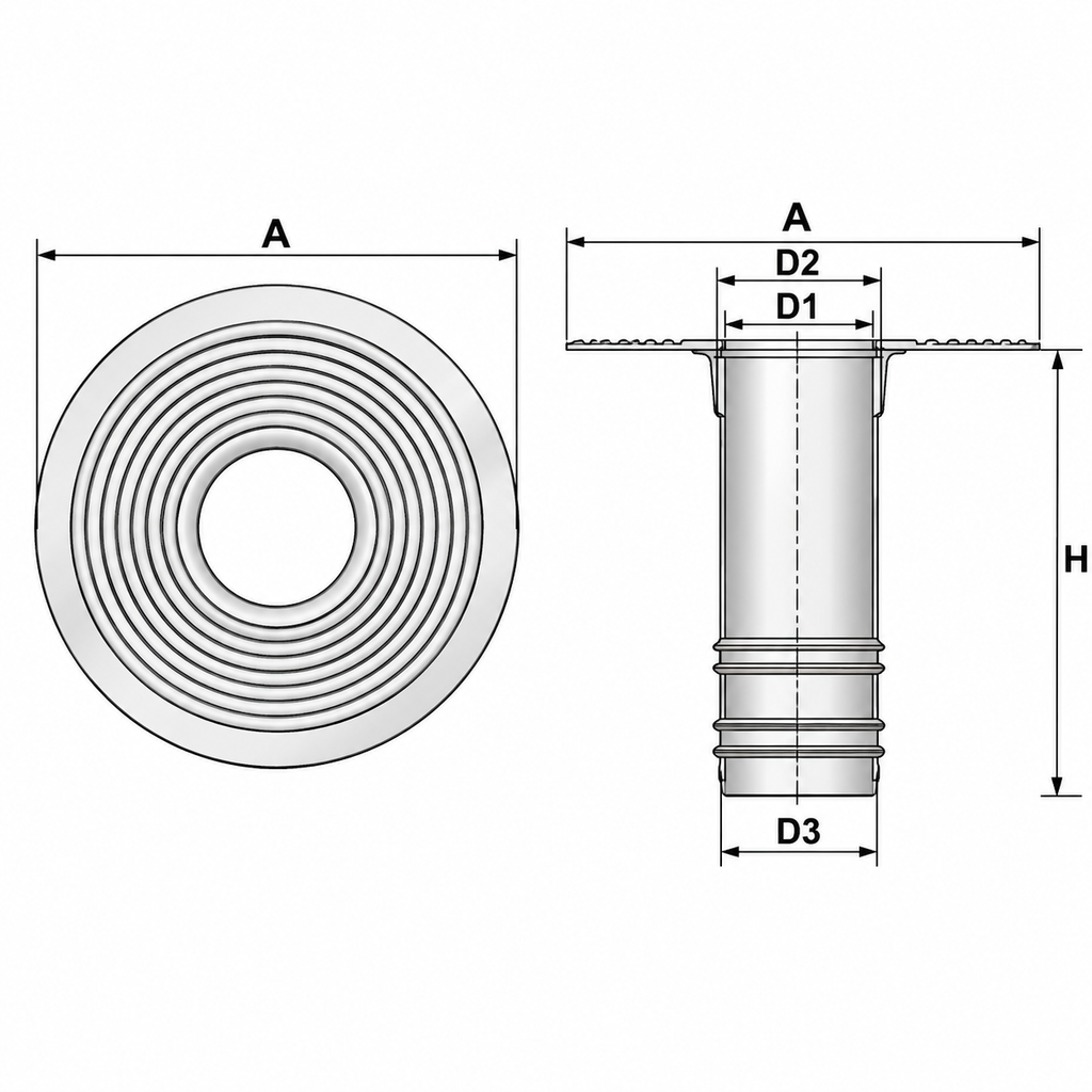 Bocchettone EURO in TPE con Codolo H 400 mm per Tubi Ø 140 mm
