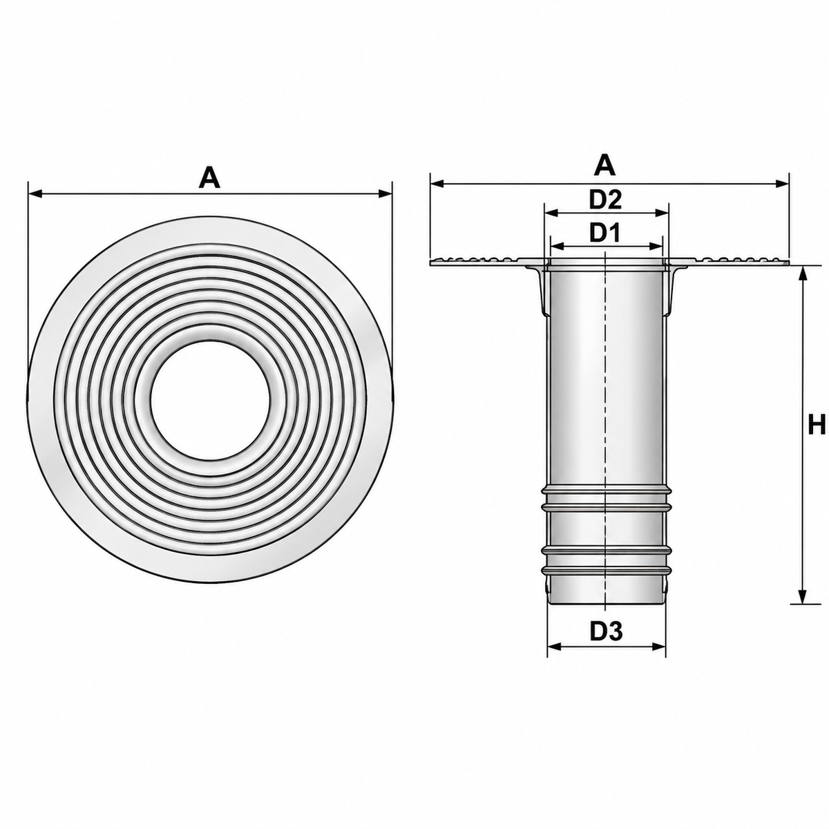 Bocchettone EURO in TPE con Codolo H 400 mm per Tubi Ø 140 mm